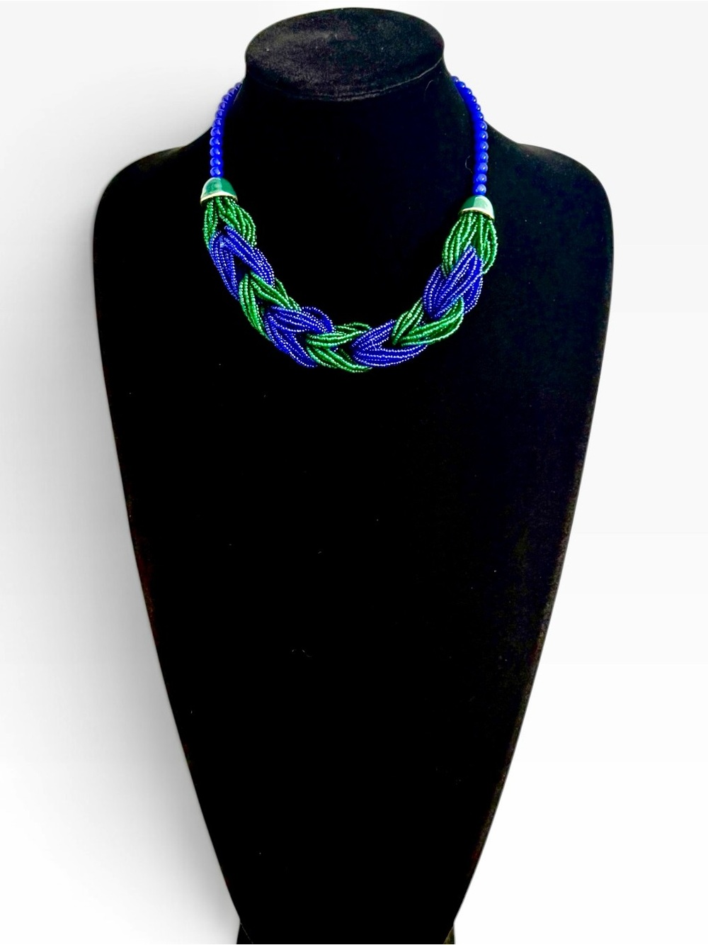 Talbots Blue Green Braided Beaded Statement Necklace NEW
